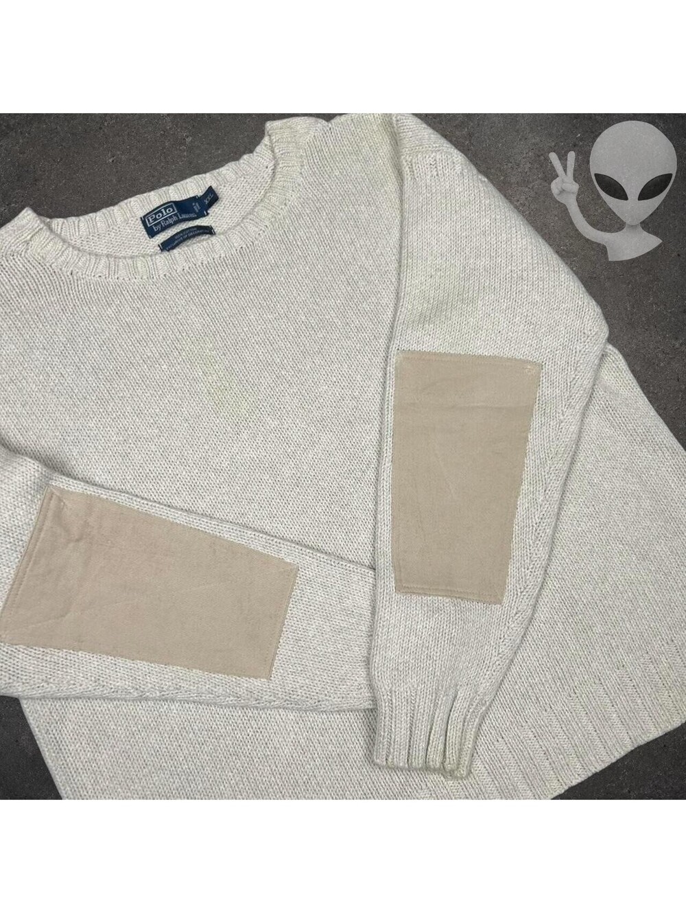 Polo Ralph Lauren Sweater Mens XXL Gray Crewneck Knit Suede Elbow Patches